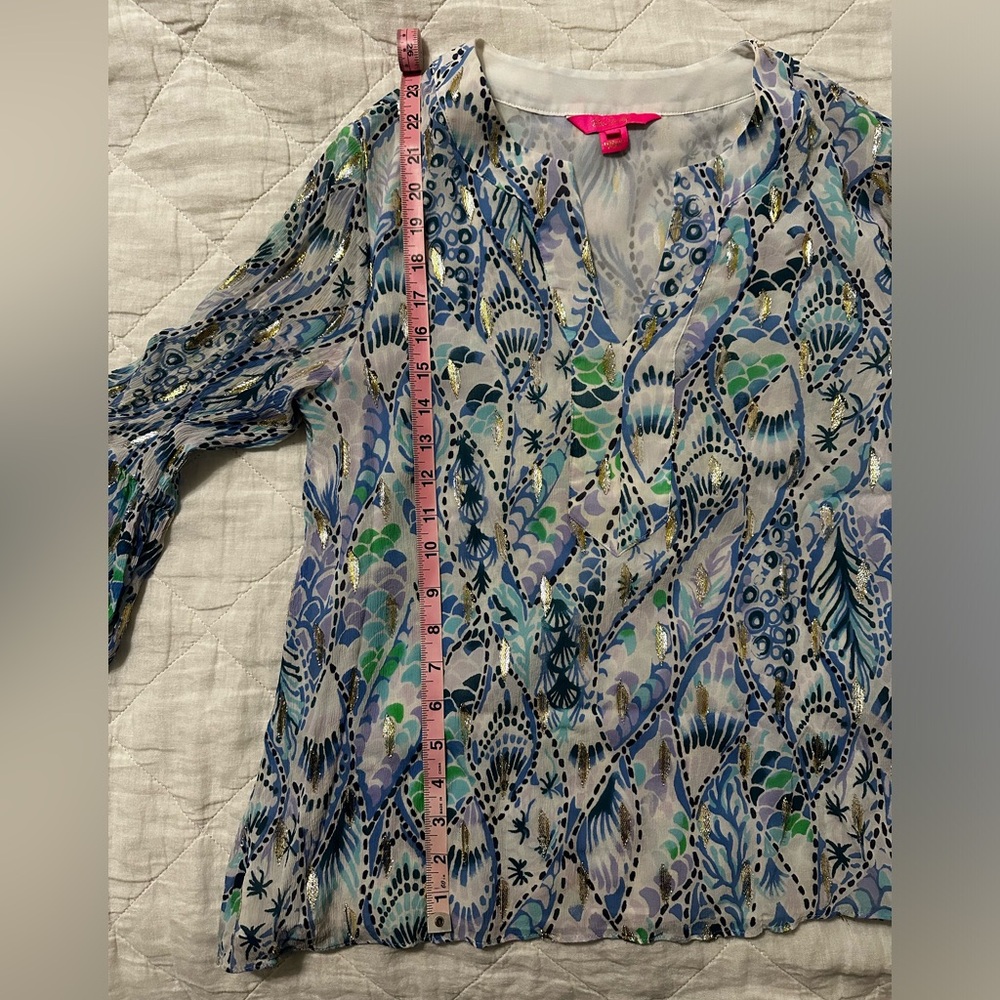 Lilly Pulitzer Elenora Tails Of The Sea Blouse Metallic Medium - Picture 4 of 9